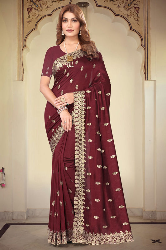 Maroon Colour Vichitra Bloming Designer Saree