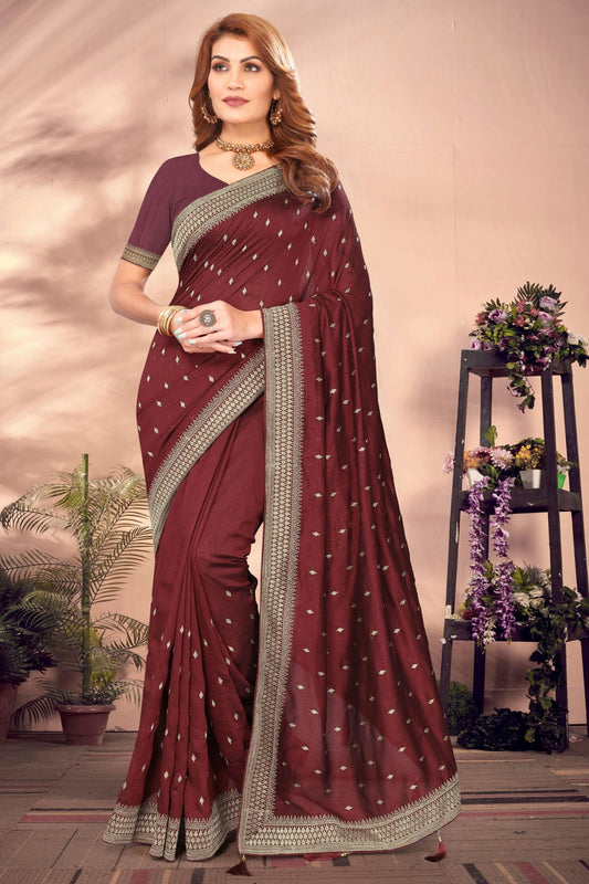 Maroon Colour Vichitra Bloming Designer Saree