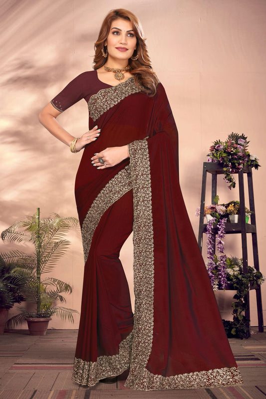 Maroon Colour Vichitra Bloming Designer Saree