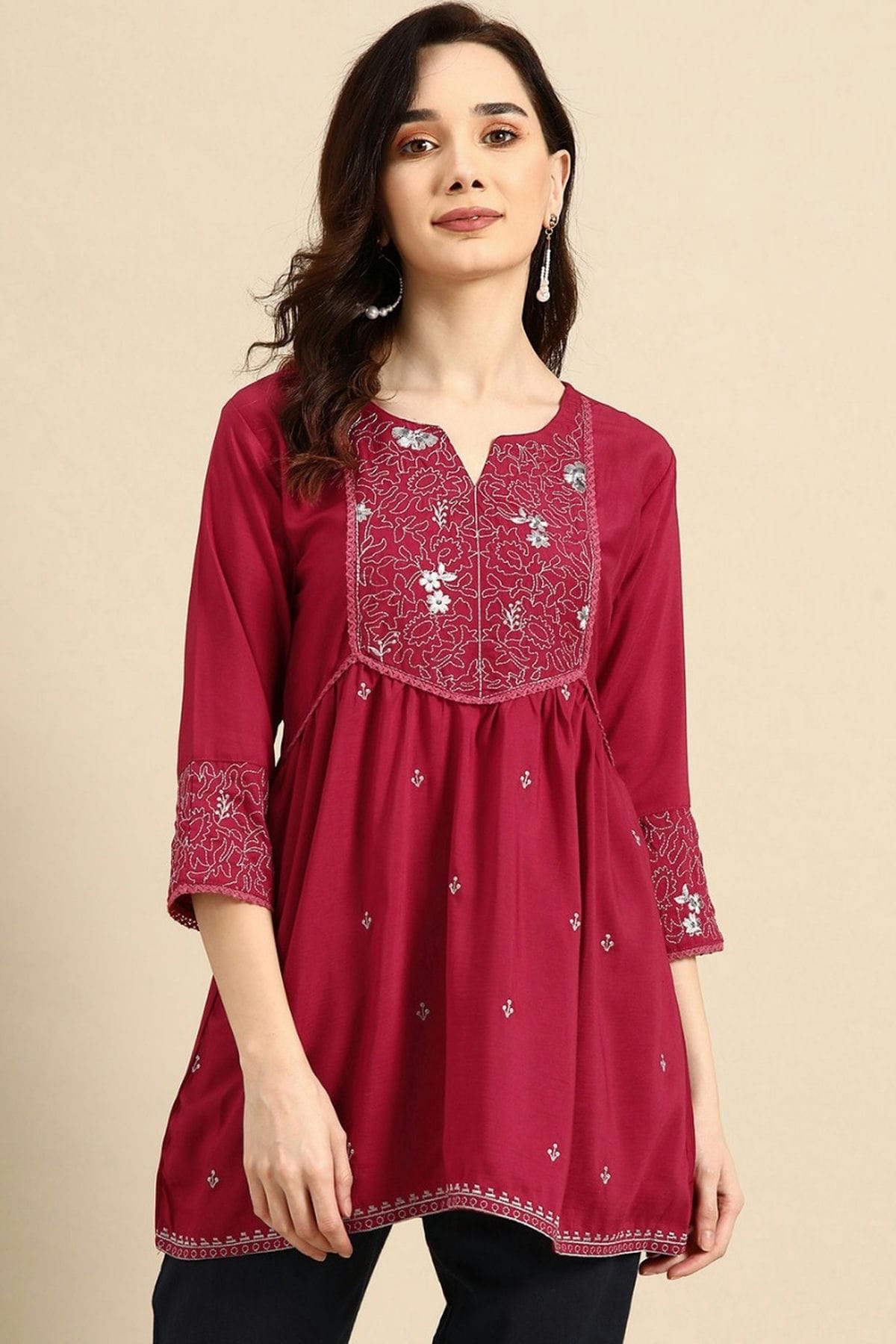 Maroon Colour Viscose Rayon Readymade Top