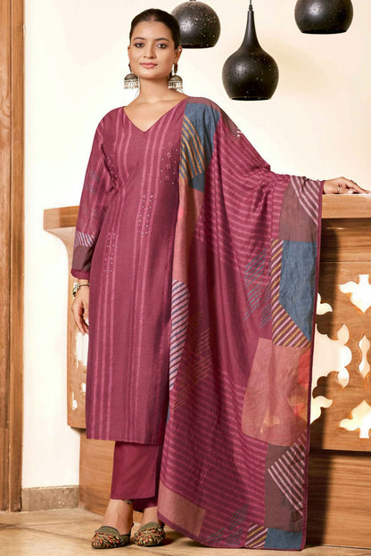 Maroon Colour Viscose Silk Stitched Suit