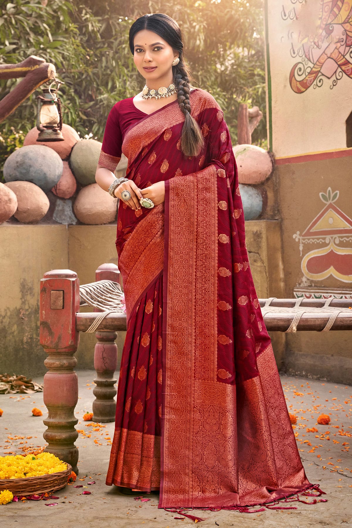 Maroon Colour Woven Work Banarasi Silk Saree