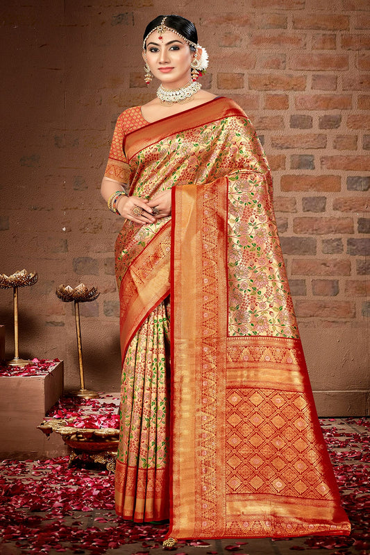 Maroon Colour Woven Work Silk Saree