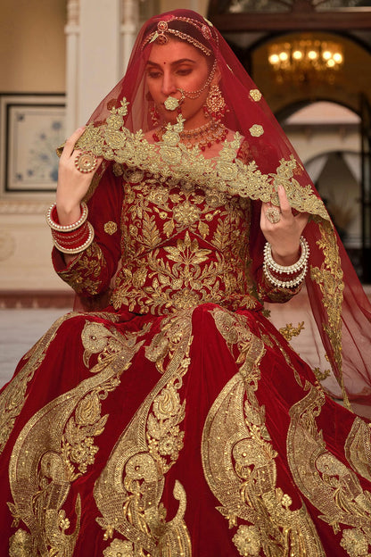 Maroon Embroidery 9000 Velvet Lehenga Choli