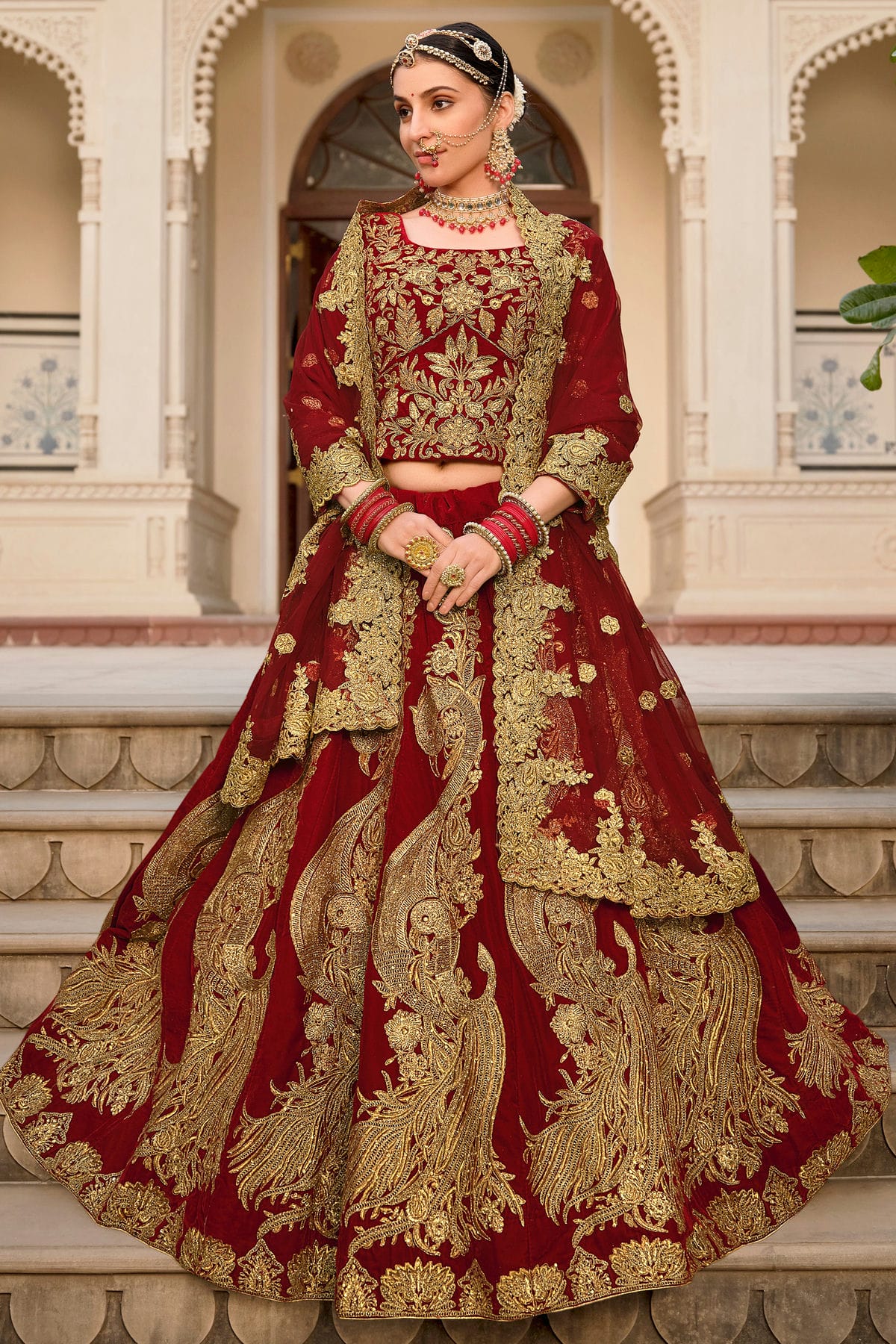 Maroon Embroidery 9000 Velvet Lehenga Choli