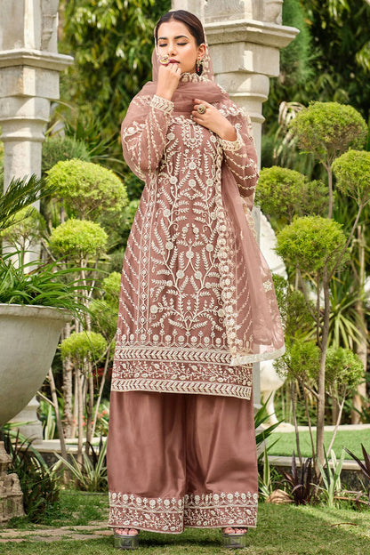 Mauve Colour Butterfly Net Palazzo Pant Suit