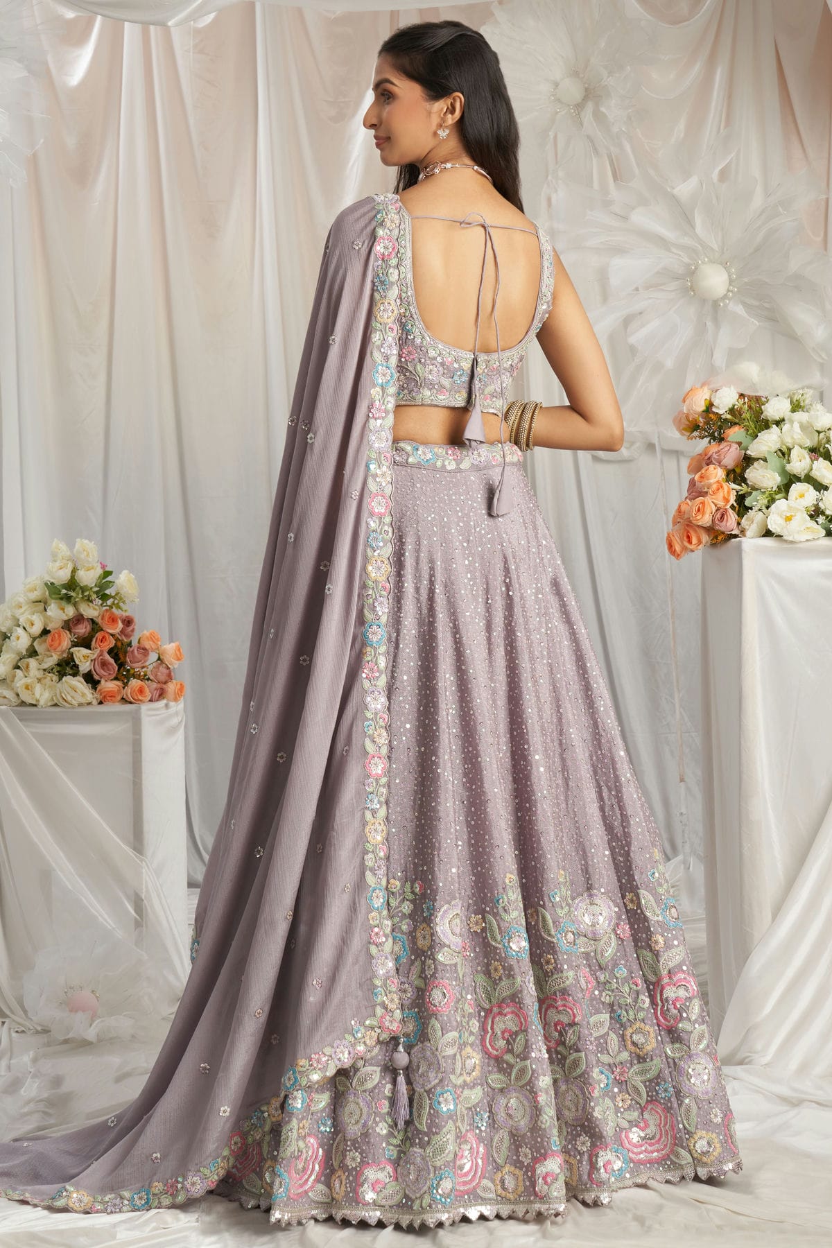 Mauve Colour Chiffon Embroidery Lehenga Choli