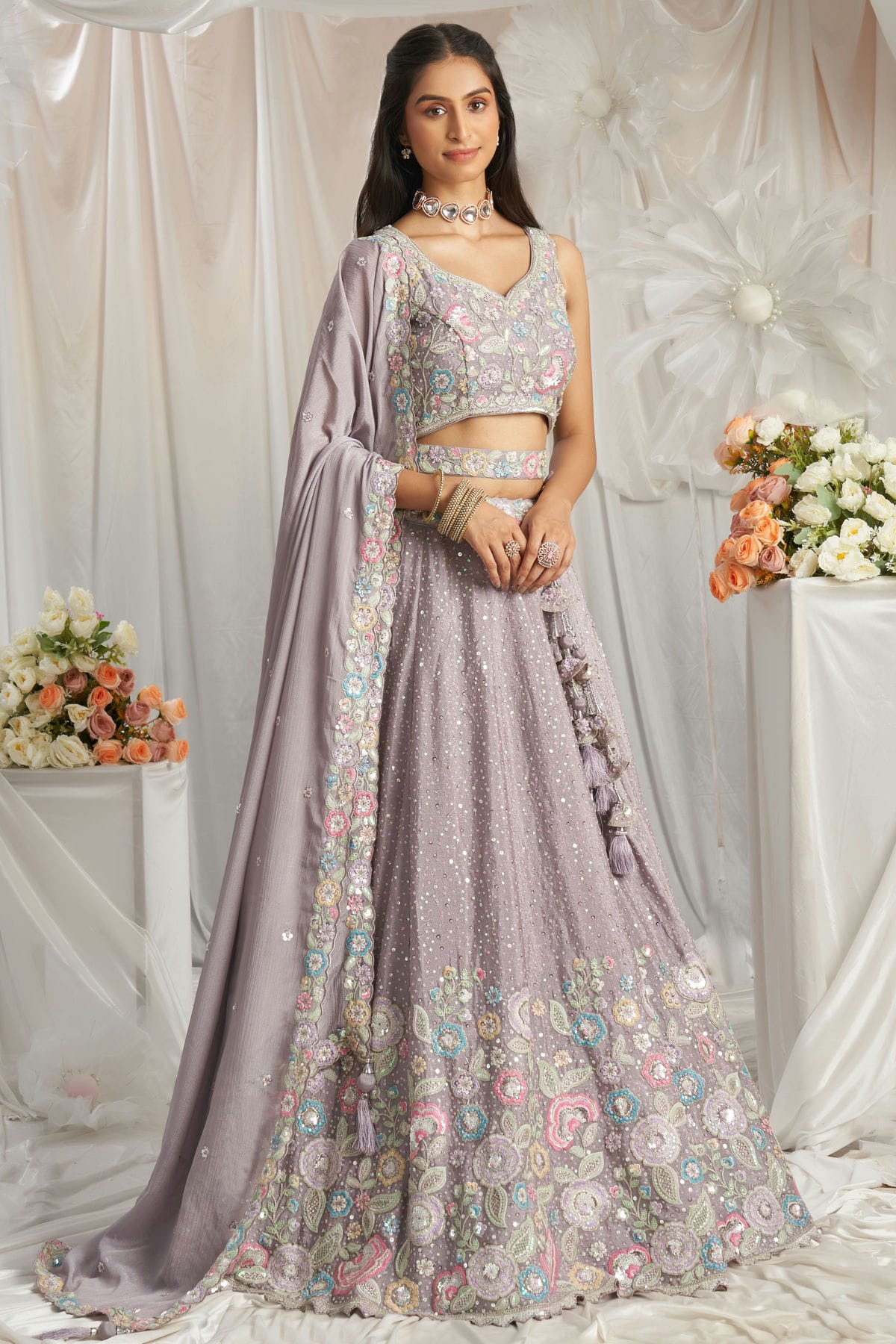 Mauve Colour Chiffon Embroidery Lehenga Choli