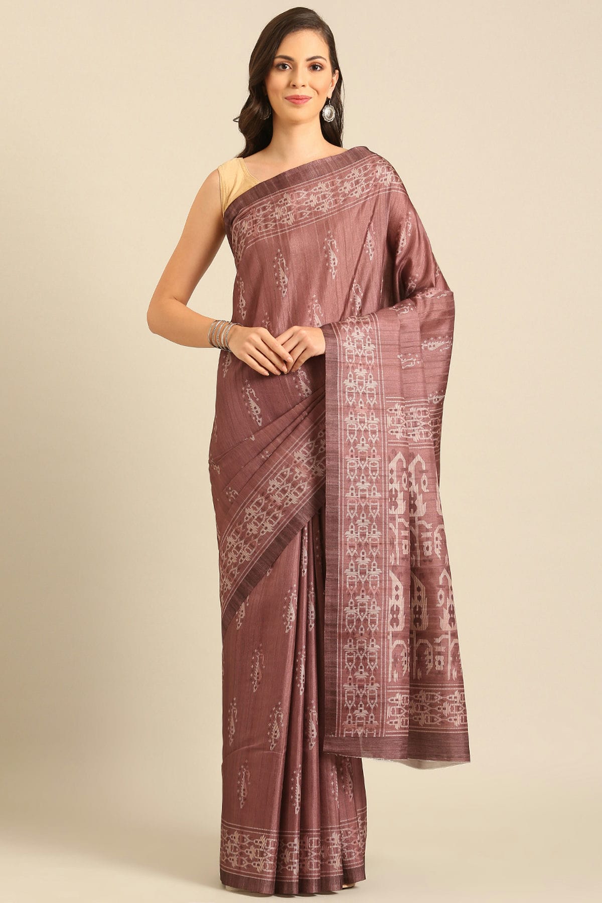 Mauve Colour Cotton Banglori Handloom Silk Saree