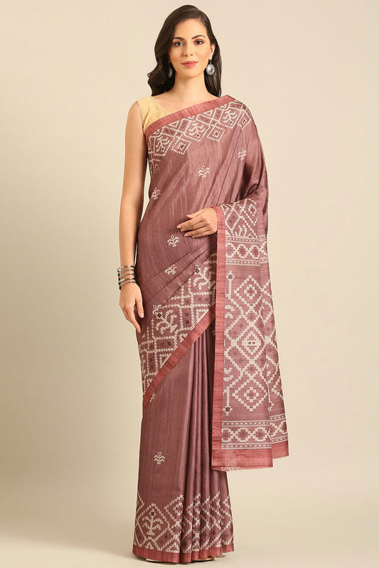 Mauve Colour Cotton Banglori Handloom Silk Saree