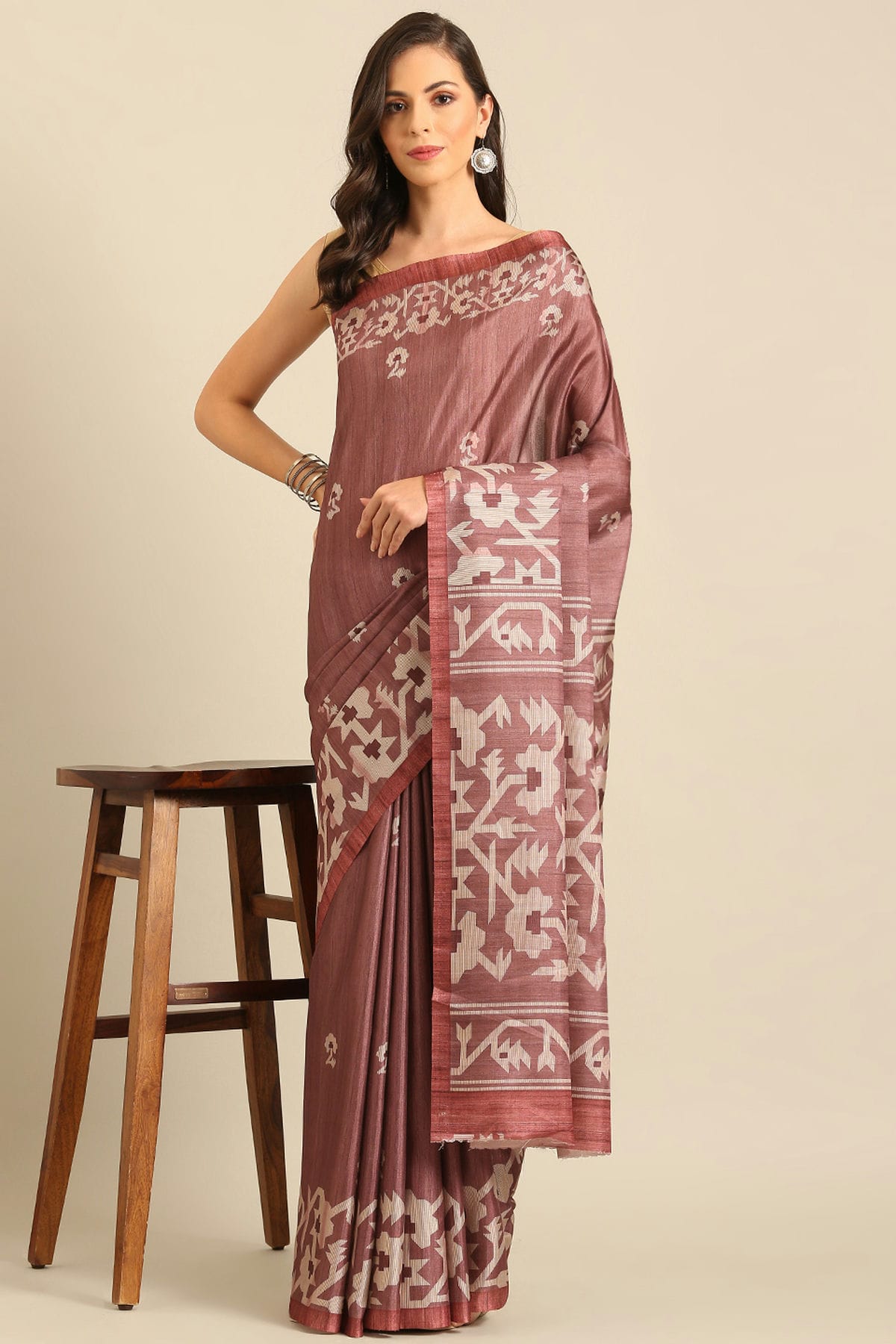 Mauve Colour Cotton Banglori Handloom Silk Saree