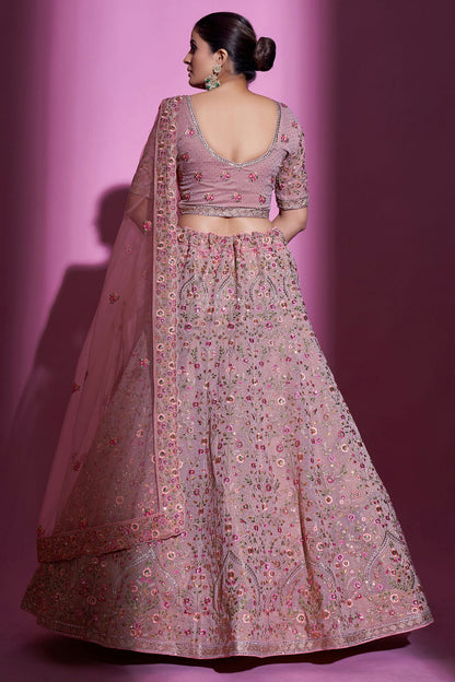 Mauve Colour Embroidery Georgette Lehenga Choli