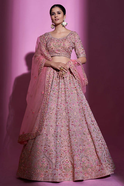 Mauve Colour Embroidery Georgette Lehenga Choli