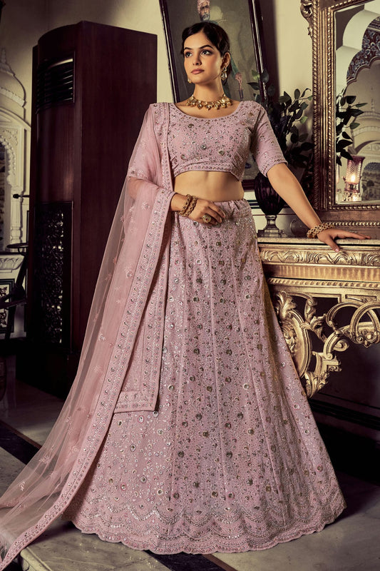 Mauve Colour Embroidery Georgette Lehenga Choli