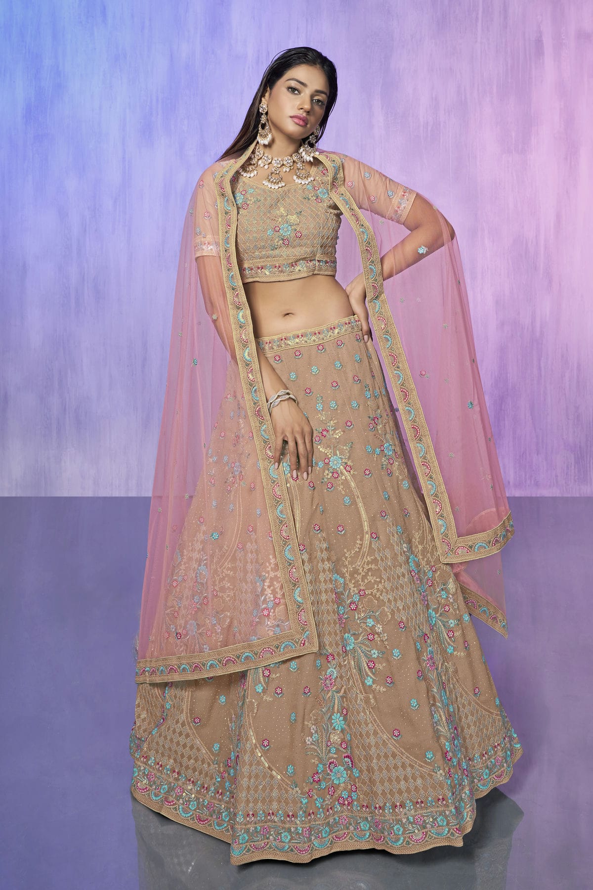 Mauve Colour Embroidery Georgette Lehenga Choli