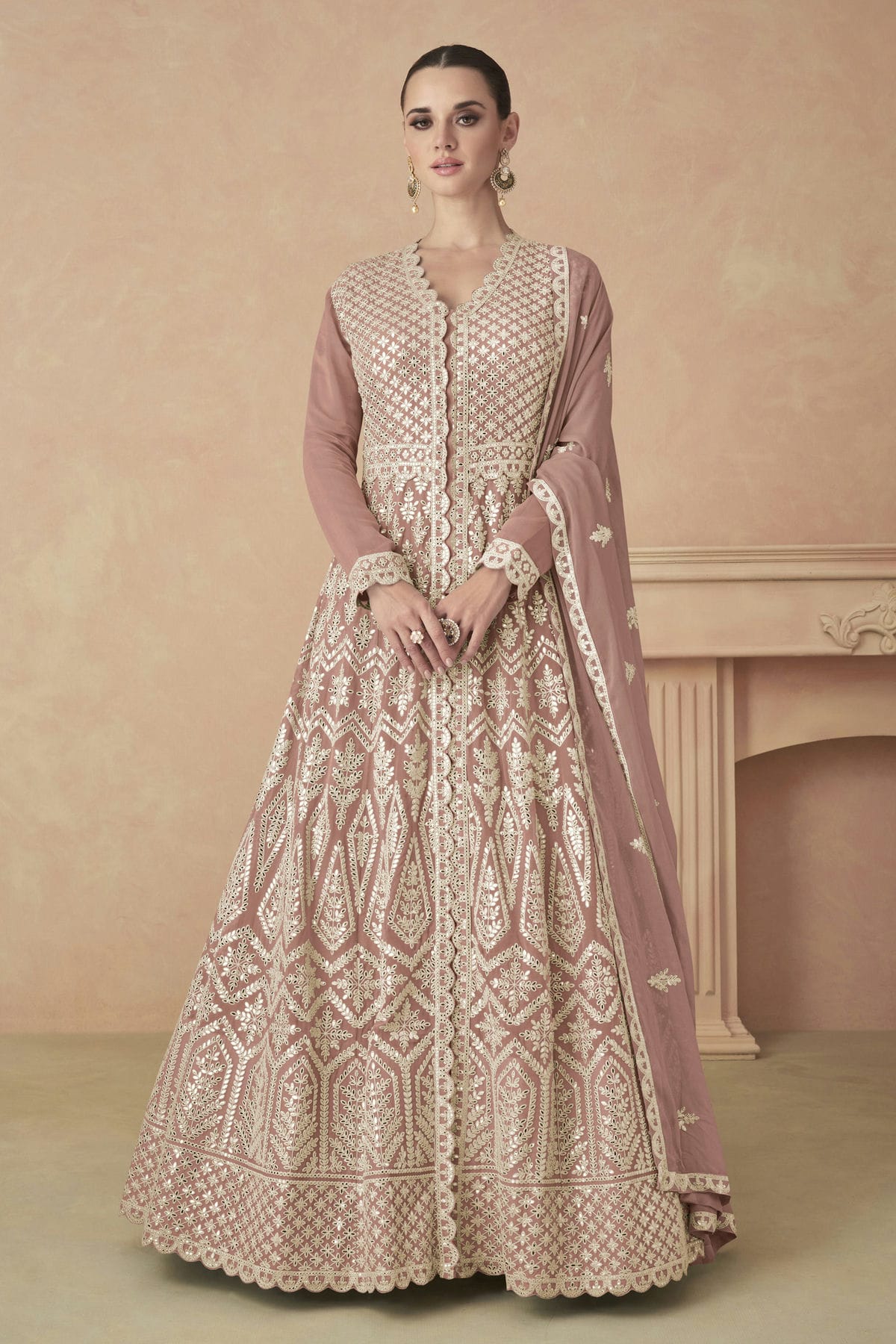 Mauve Colour Faux Georgette Anarkali Suit