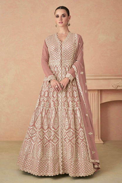 Mauve Colour Faux Georgette Anarkali Suit