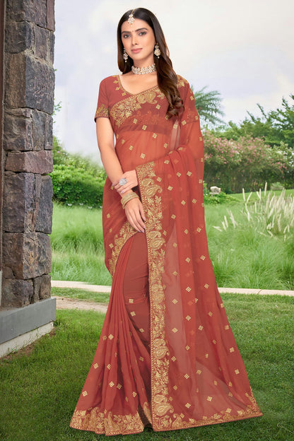 Mauve Colour Georgette Designer Saree