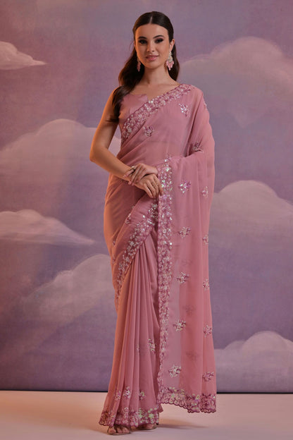 Mauve Colour Georgette Saree