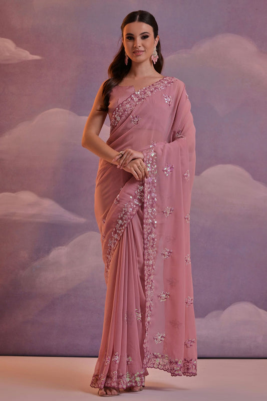 Mauve Colour Georgette Saree