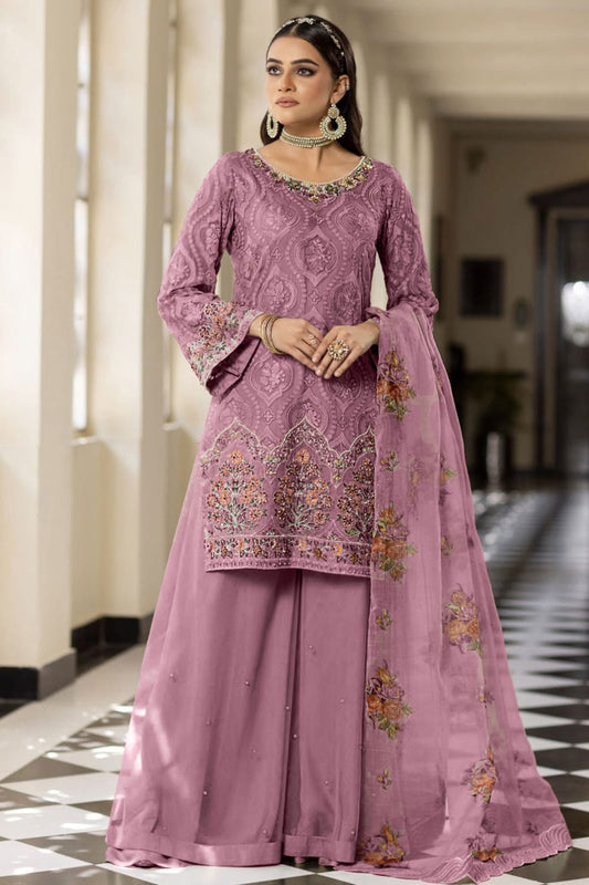 Mauve Colour Georgette Semi Stitched Pakistani Suit