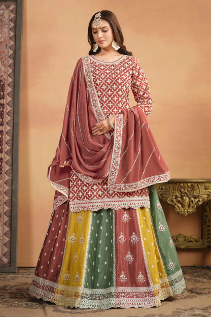 Mauve Colour Lehenga Suit Chinon Semi Stitched