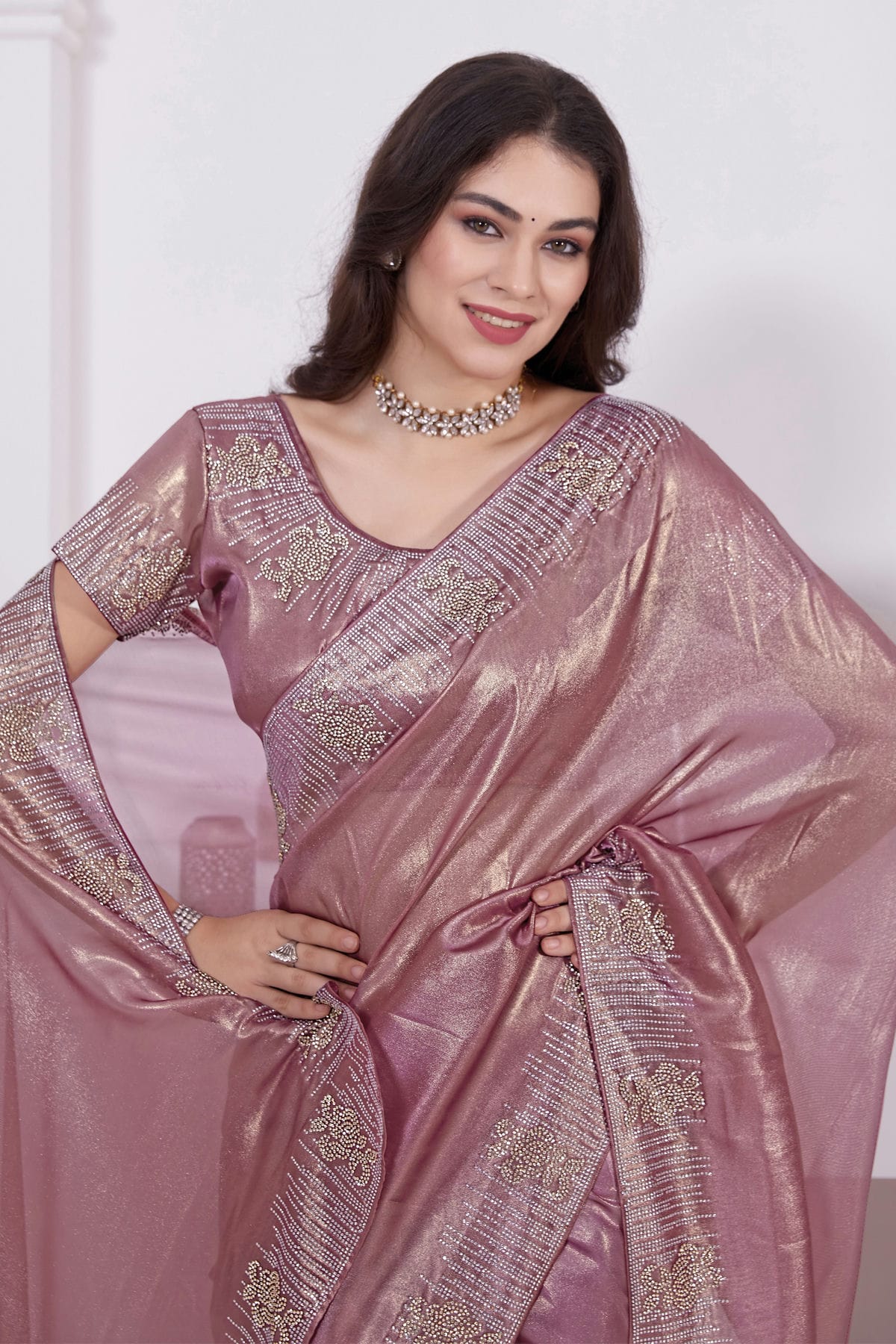 Mauve Colour Net Designer Saree