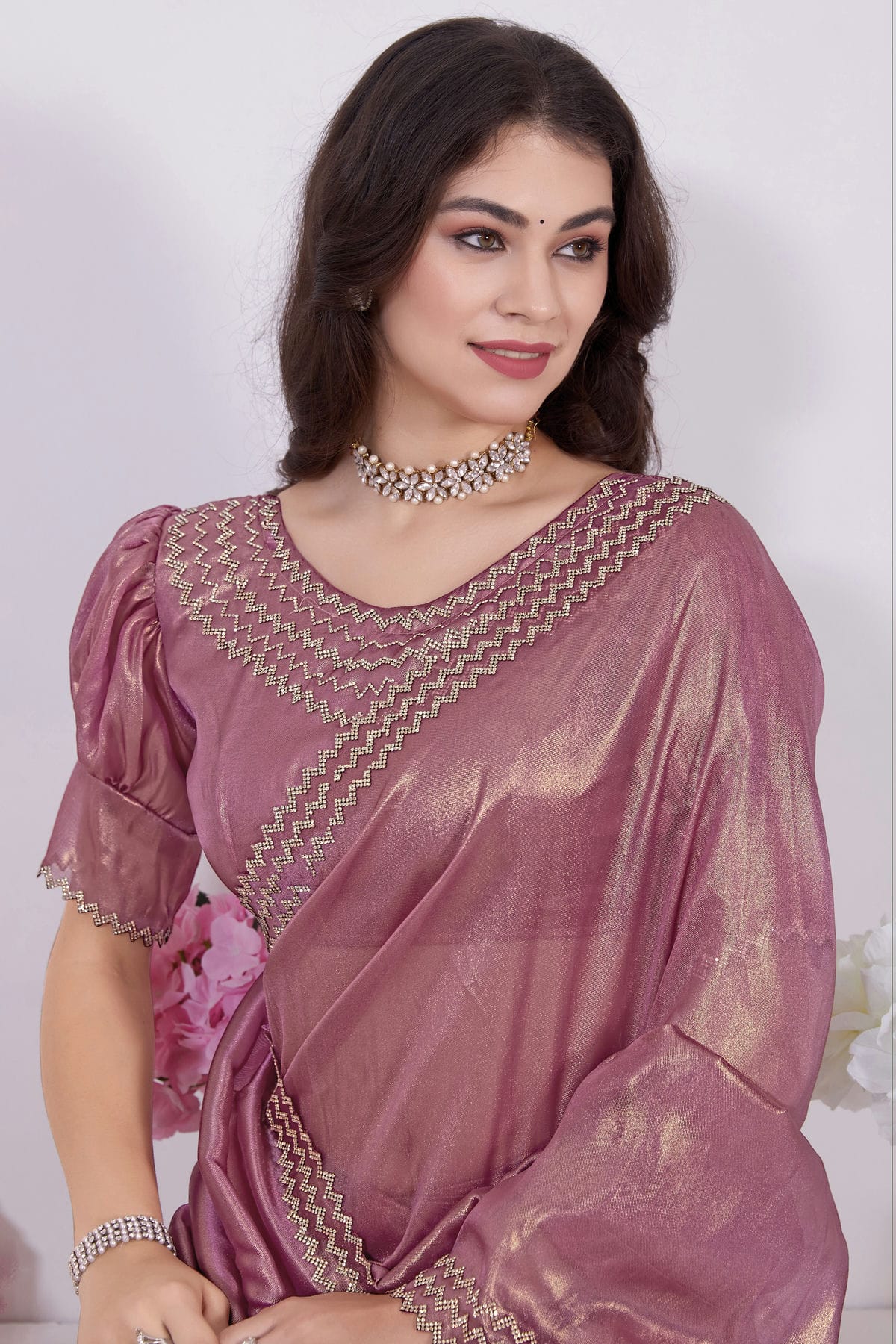 Mauve Colour Net Designer Saree