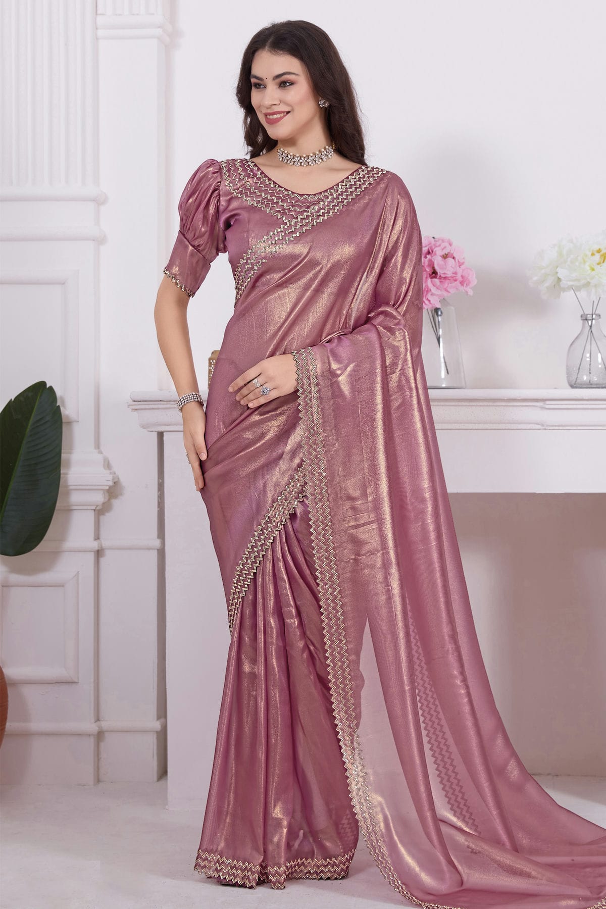 Mauve Colour Net Designer Saree