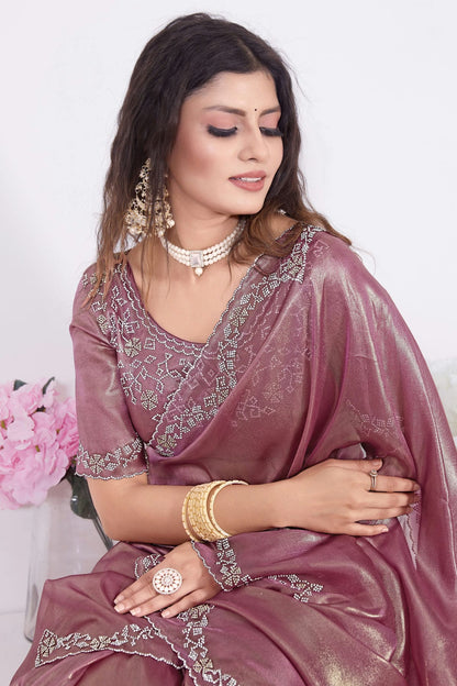 Mauve Colour Net Designer Saree