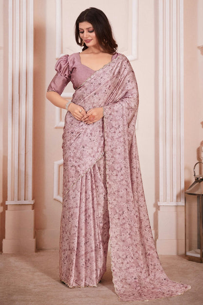 Mauve Colour Pure Satin Designer Saree