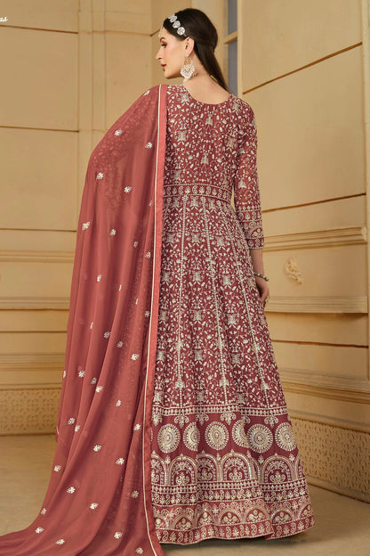 Mauve Colour Semi Stitched Faux Georgette Anarkali Suit