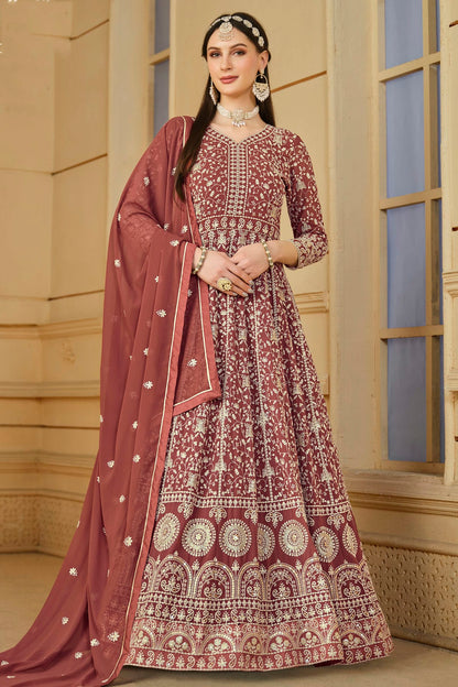 Mauve Colour Semi Stitched Faux Georgette Anarkali Suit