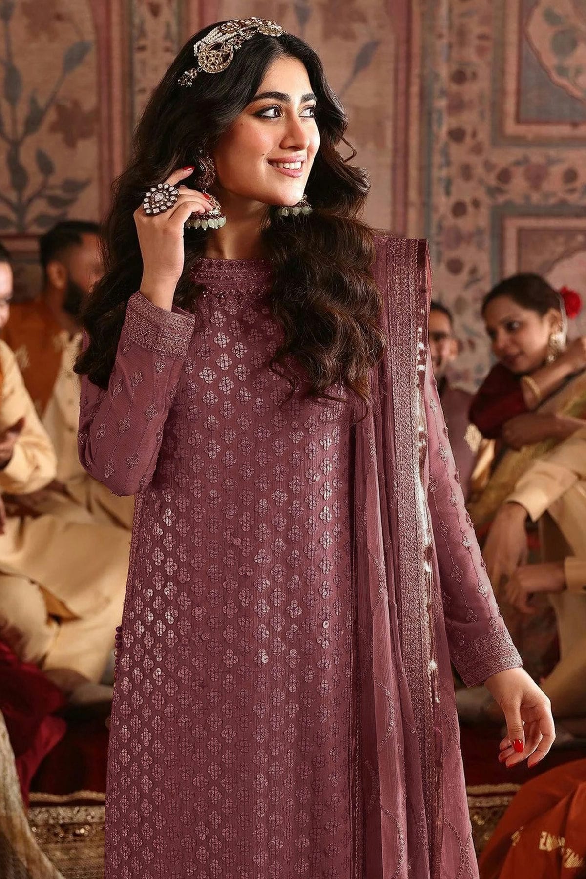 Mauve Colour Semi Stitched Faux Georgette Pakistani Suit