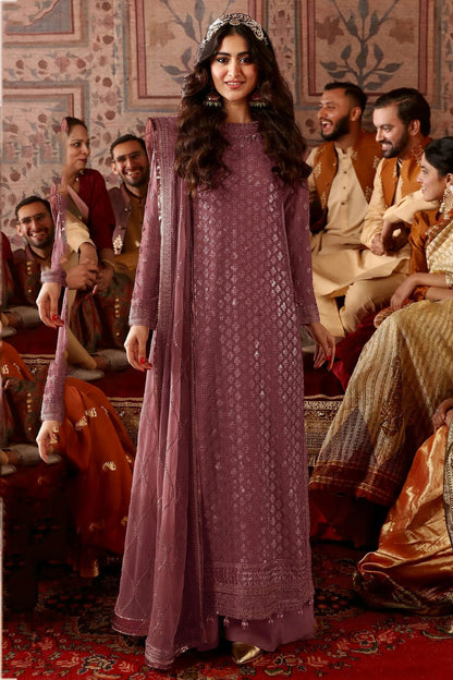 Mauve Colour Semi Stitched Faux Georgette Pakistani Suit