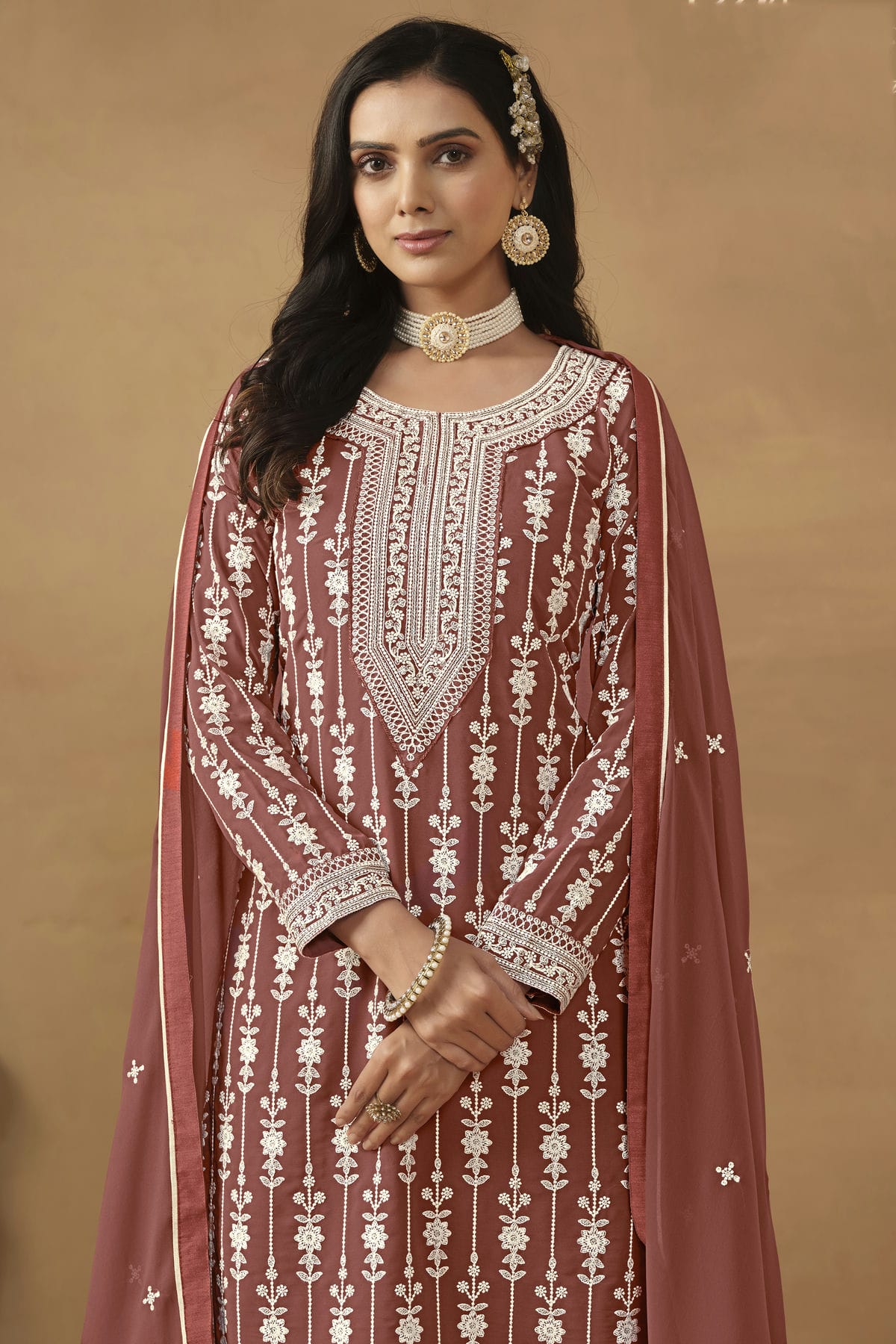 Mauve Colour Semi Stitched Faux Georgette Sharara Suit