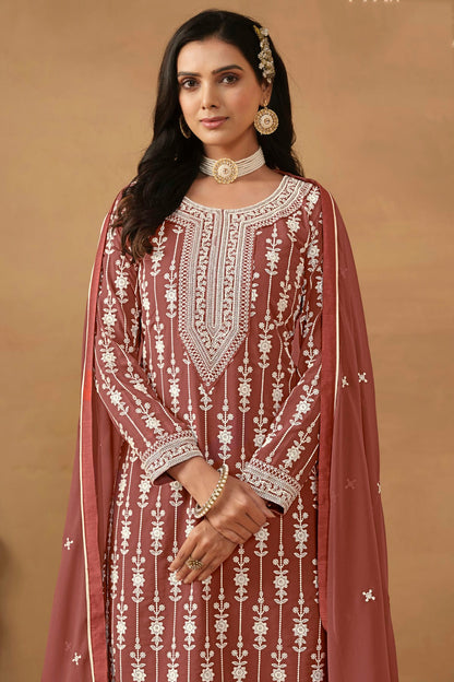 Mauve Colour Semi Stitched Faux Georgette Sharara Suit