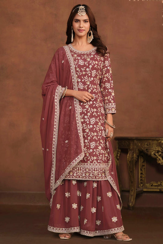 Mauve Colour Semi Stitched Faux Georgette Sharara Suit