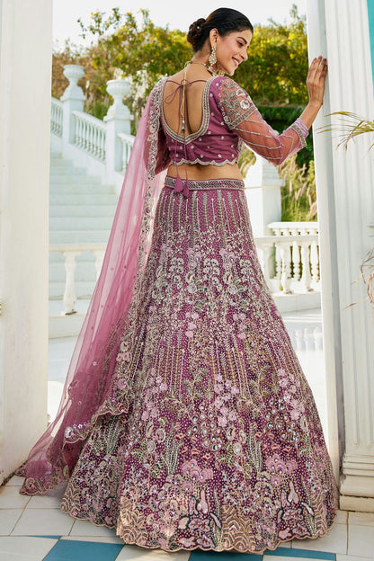 Mauve Colour Semi Stitched Net Lehenga Choli VSLC1112548