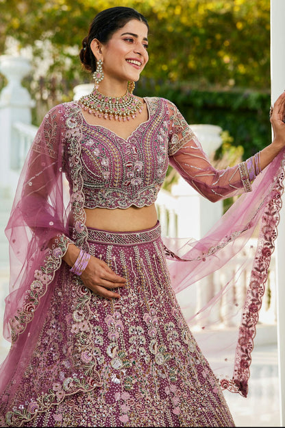 Mauve Colour Semi Stitched Net Lehenga Choli VSLC1112548