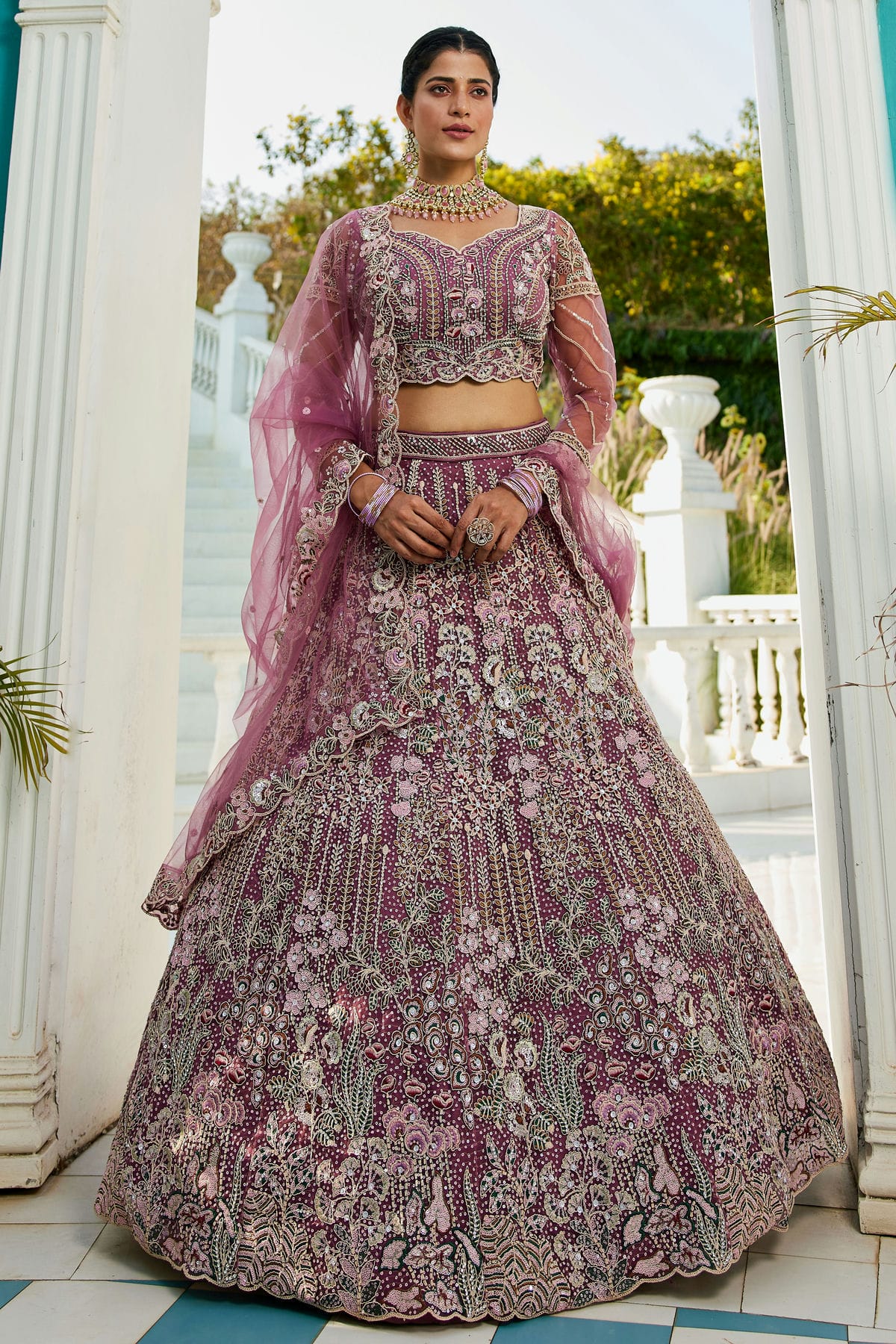 Mauve-Colour-Semi-Stitched-Net-Lehenga-Choli-VSLC1112548