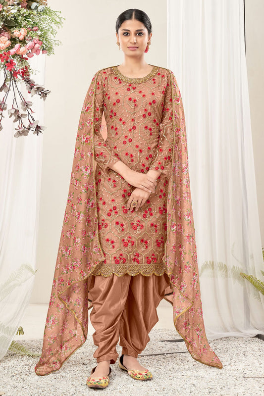 Mauve Colour Semi Stitched Net Patiala Suit