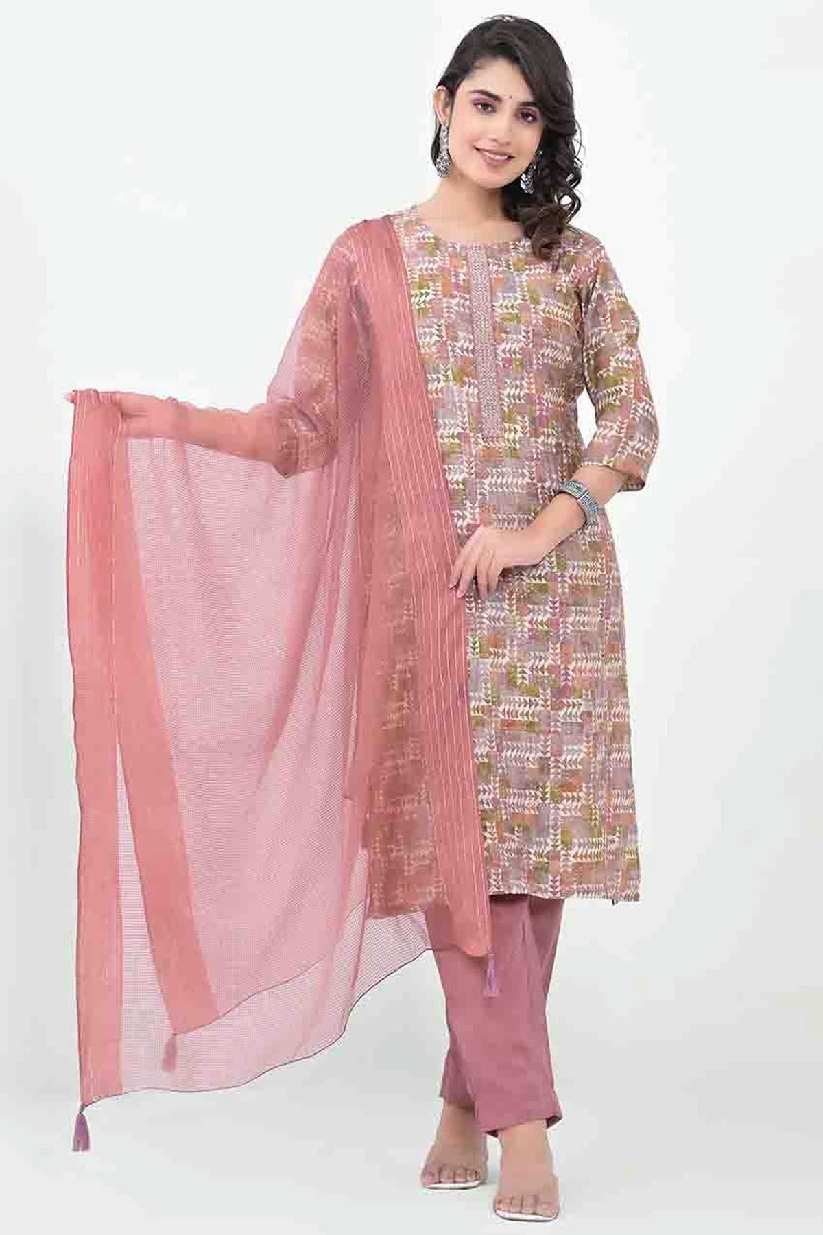 Mauve Colour Silk Stitched Pant Style Suit VSSS1140729