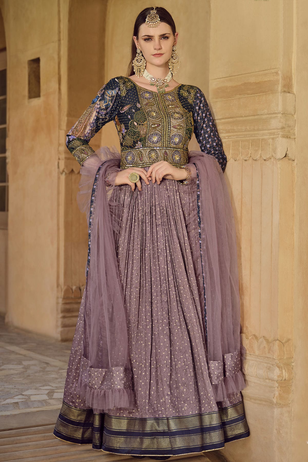 Mauve Colour Smooth Silk Gown VSGW1140790