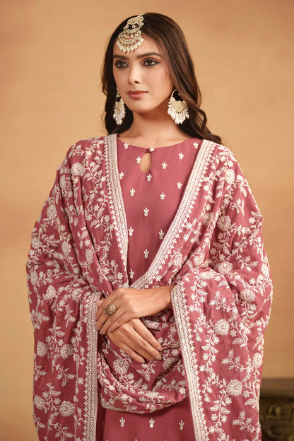 Mauve Colour Straight Suit Faux Georgette Semi Stitched