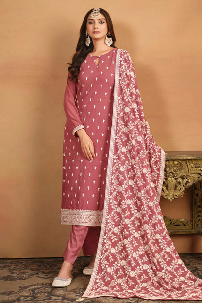 Mauve Colour Straight Suit Faux Georgette Semi Stitched