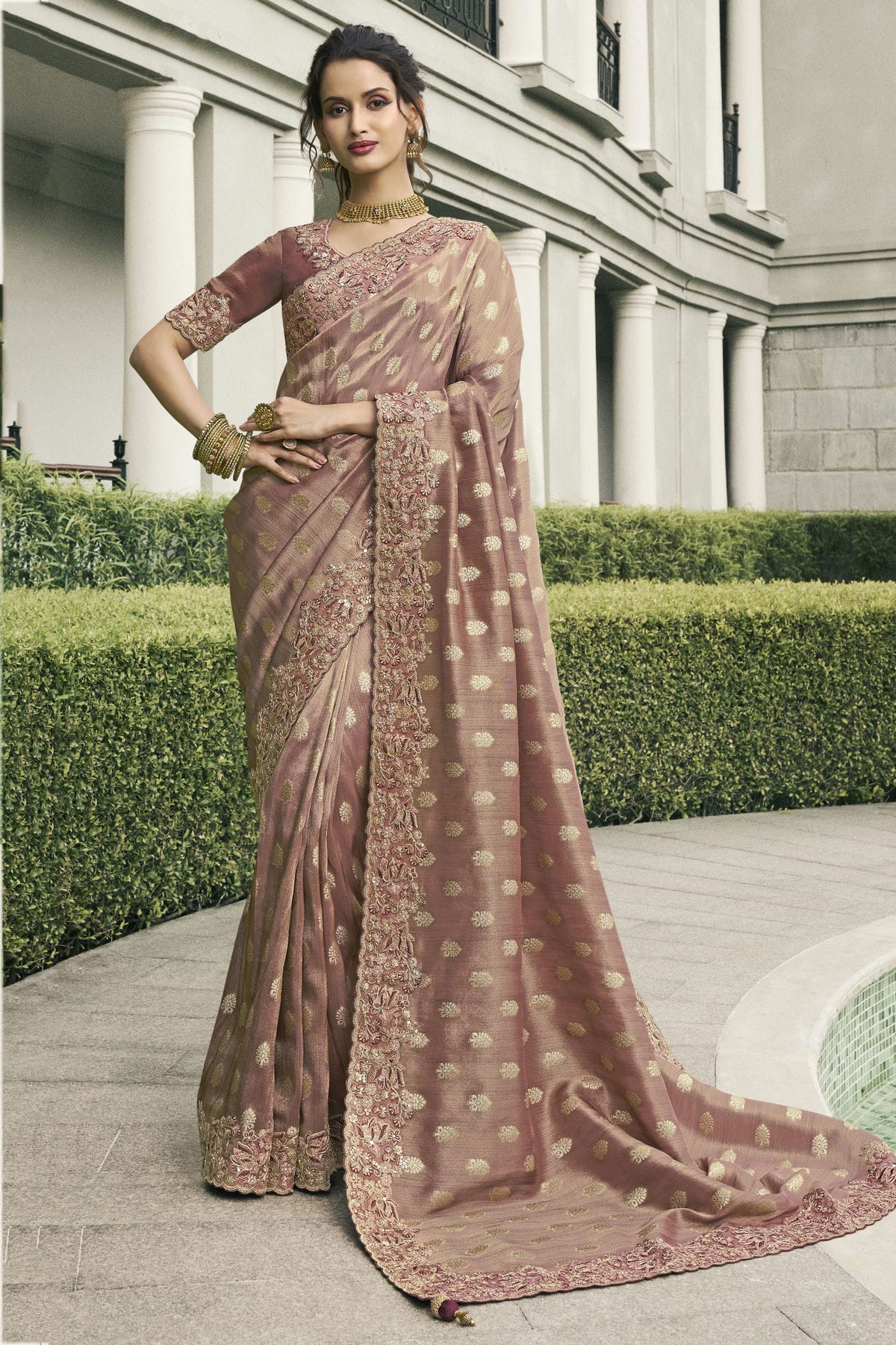 Mauve Colour Tissue Silk Designer Saree