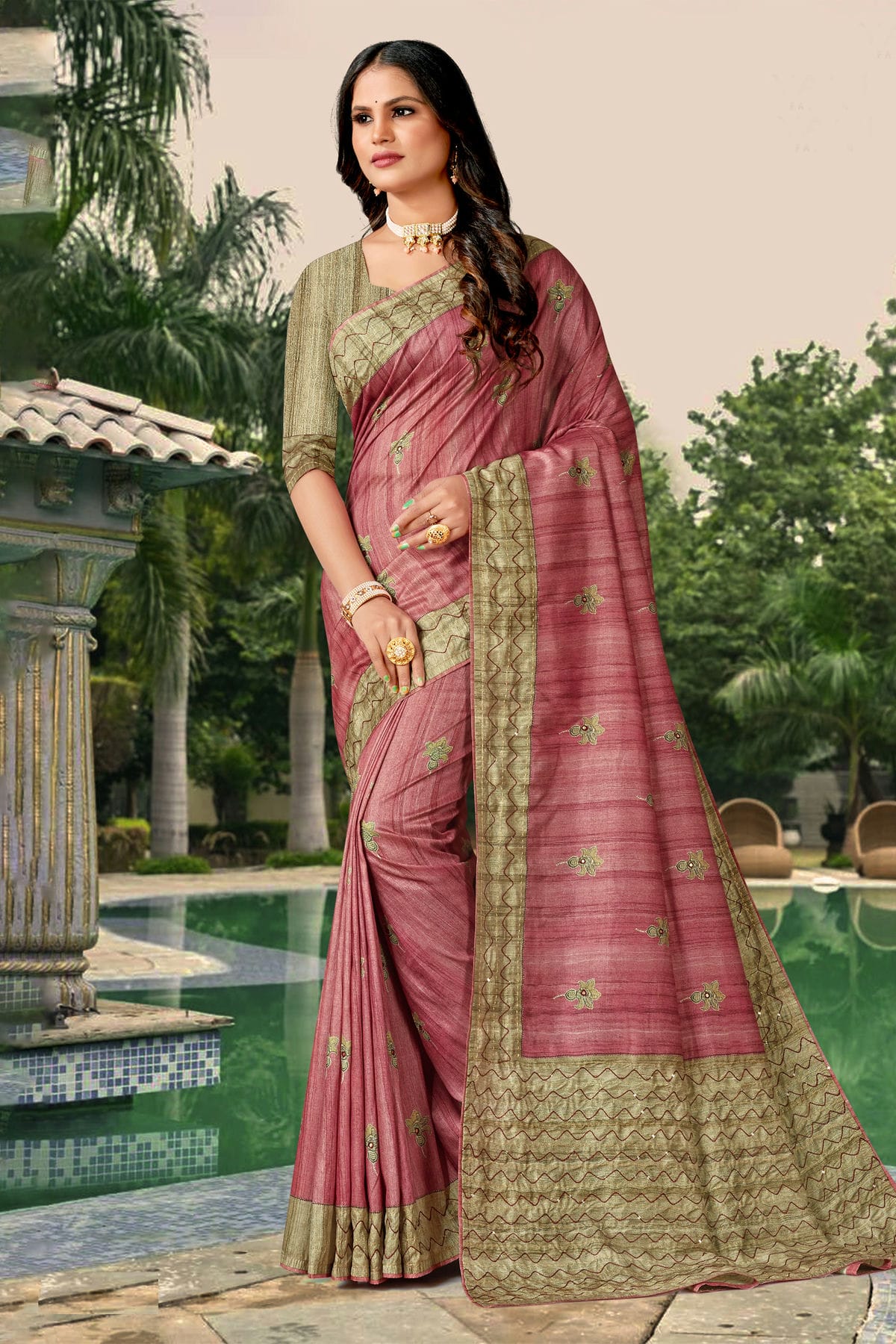 Mauve Colour Tussar Silk Traditional Saree