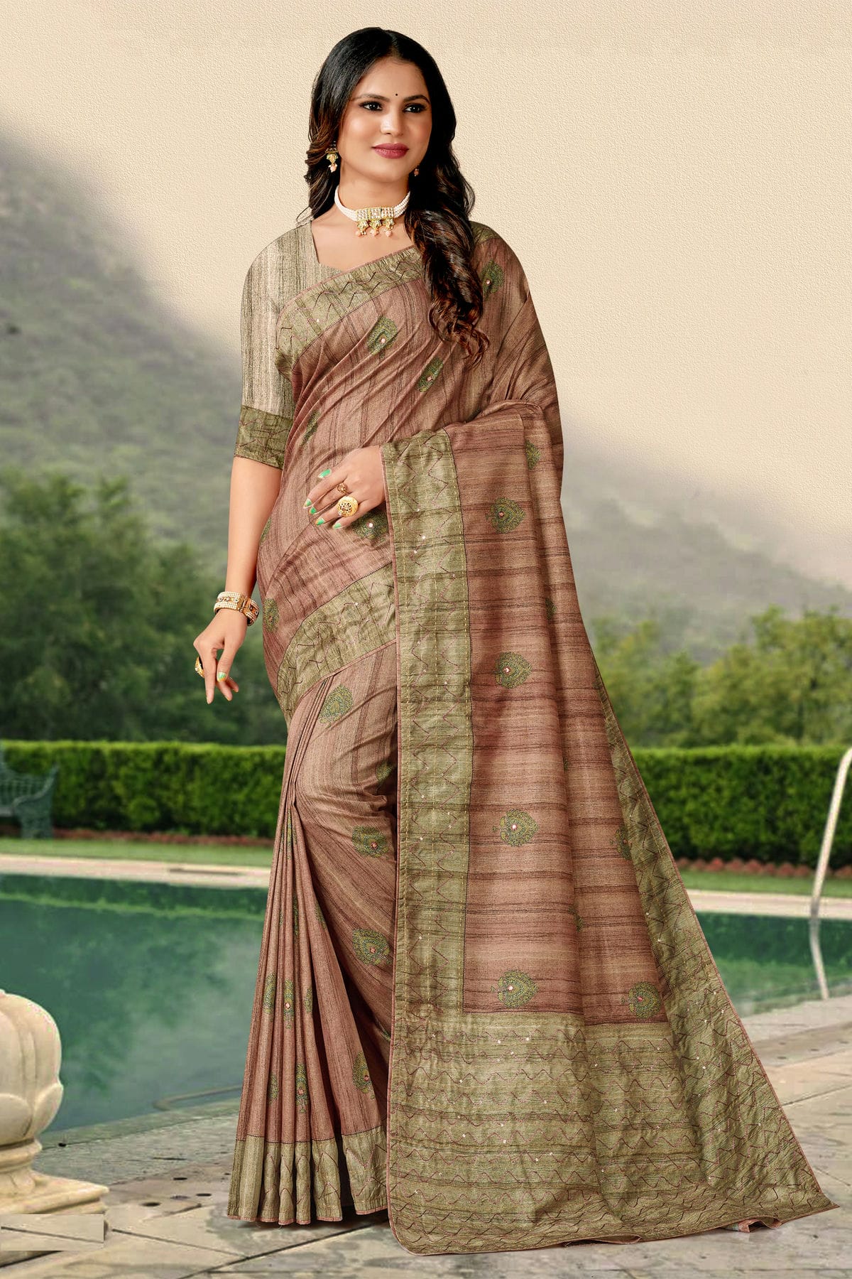 Mauve Colour Tussar Silk Traditional Saree