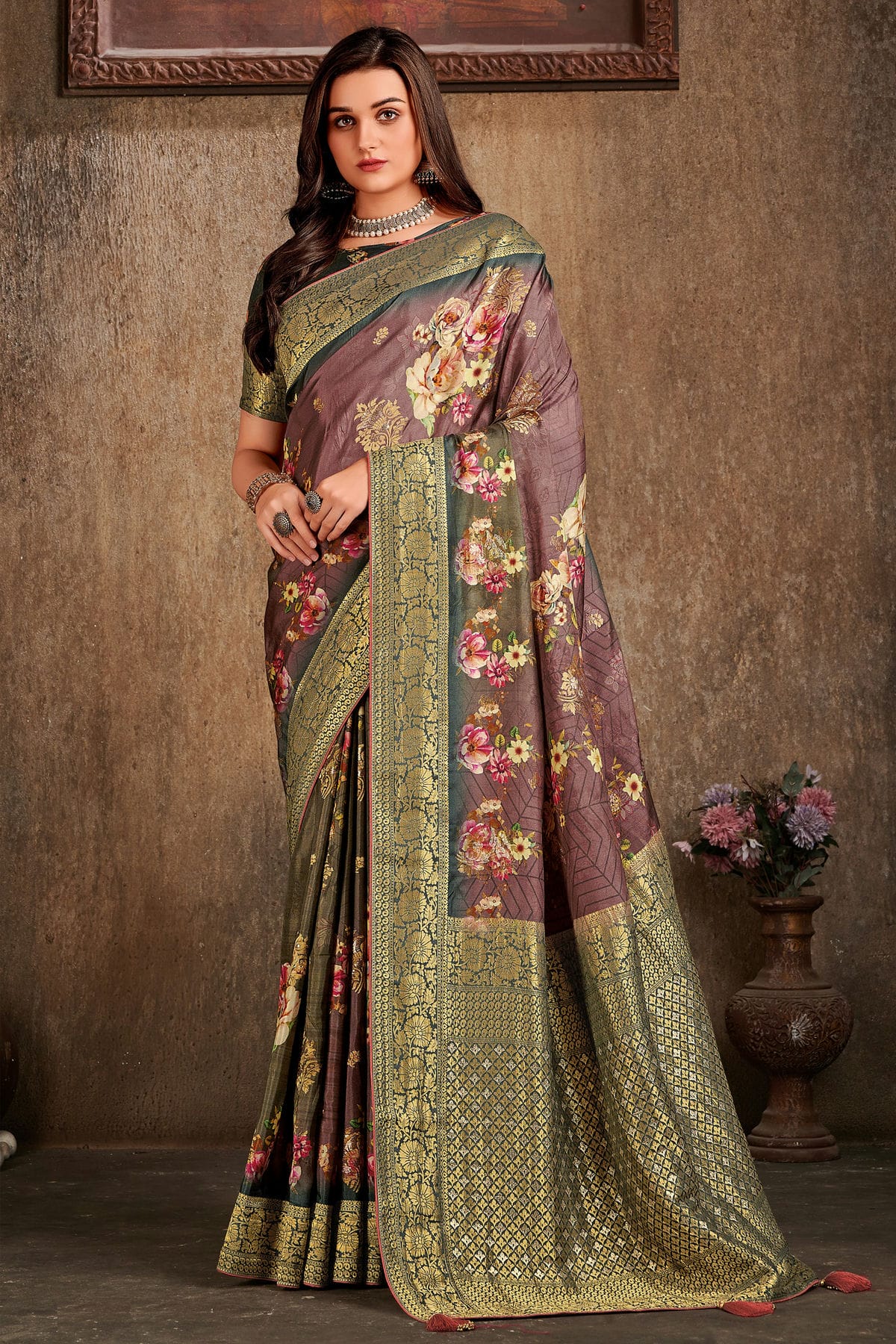 Mauve Colour Viscose Silk Printed Saree